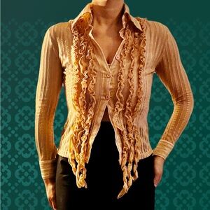 Ruffled Beige Button-Up Blouse